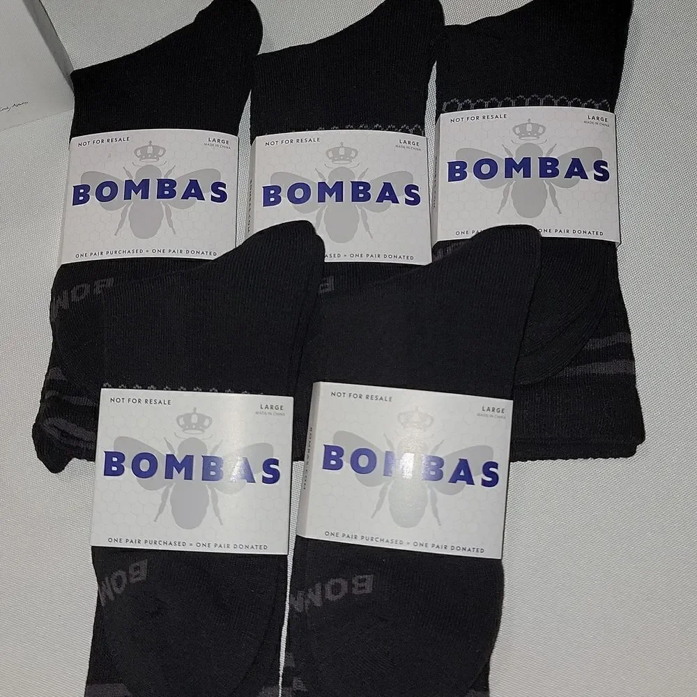 Bombas Men's Large 9.5-13 US Men Black Calf Socks Bee Lot of 5 Pair